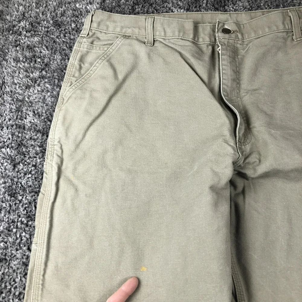 Carhartt Pants Mens 42x34 Beige Canvas Dungaree Fit Carpenter Workwear B11 DES‎